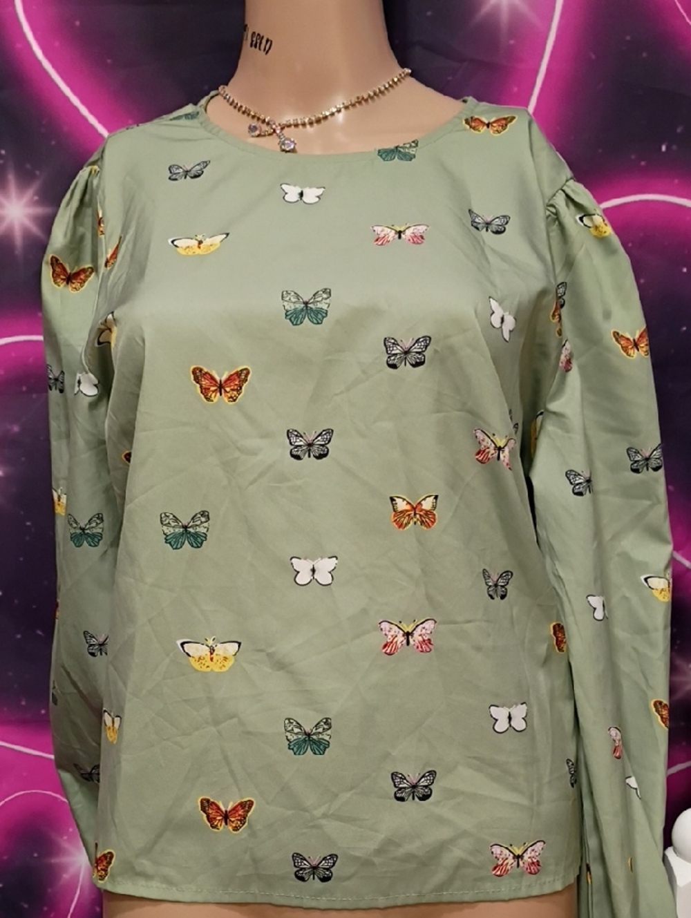 Shein Women’s Green Butterfly Print Blouse